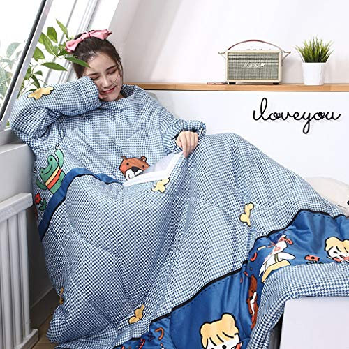 MyrRhe Gemütliche tragbare Winterdecke mit Ärmeln – multifunktionale Bettdecke für Zuhause, Büro, Auto und Schlafzimmer (D 120 x 150 cm)