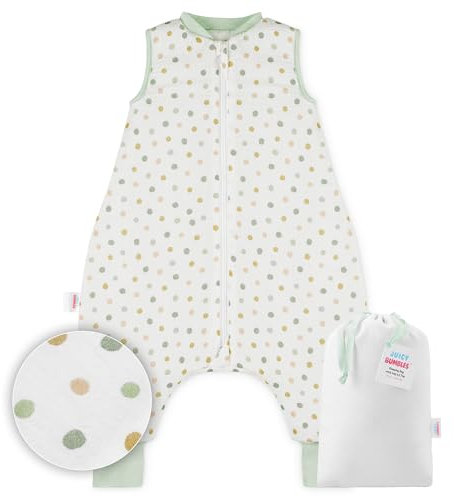 Juicy Bumbles Baby Musselin Schlafsack mit Füßen 2.5 TOG Winter Winterschlafsack mit Fuen Beinen - Kinder Kinderschlafsack - Polka-Punkte 90 cm 3 Jahre