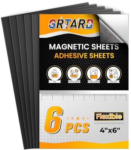 Grtard Magnetic Sheets with Adhesive Backing, 6 Pack 4 x 6 Magnetic Adhesive Sheets Magnet Paper, Magnet Sheets for Stickers, Peel and Stick Magnetic Sheet Magnetic Paper for Photos, DIY, Craft