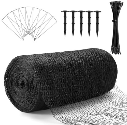 Garden Netting 4.5m x 6m Bird Netting with 100 Cable Ties & 30 Ground Pegs, Reusable Pond Net Extra Thick Woven Mesh Plant Net Heavy Duty Kit -Protect Plants Fruit Trees Flowers Seed, Black