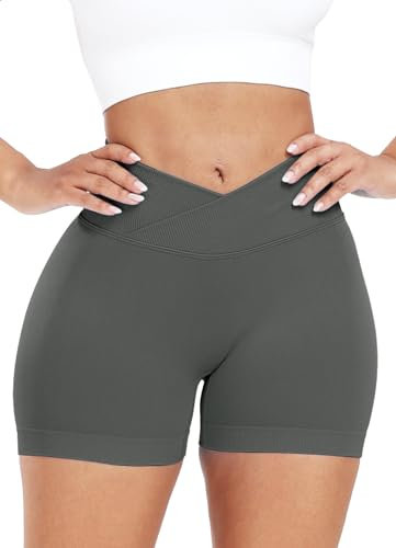 RIOJOY V Cross Gym Shorts Damen Scrunch Butt Booty Shorts Sport Workout Kurze Leggings Dunkelgrau M