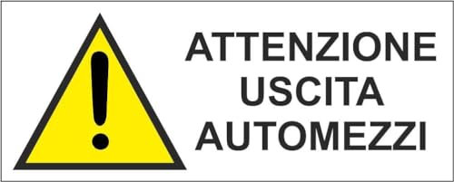 M-ITALY CARTELLO SEGNALETICO UNI - ATTENZIONE USCITA AUTOMEZZI - Adesivo Extra Resistente, Pannello in Forex, Pannello In Alluminio (60x25, Alluminio)