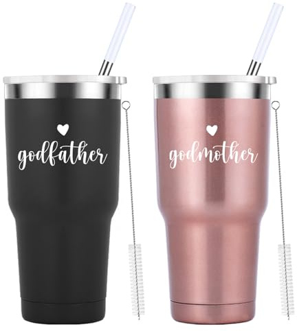 Mamihlap Godfather and Godmother Travel Mug 30oz Tumbler.Godparents Proposal Gift.Anniversary Birthday Christmas Gifts for Godparents.Godparents Gifts from Godchild.(Black&Rose Gold)