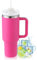PRAOAHEI 40oz Thermobecher mit Strohhalm und Henkel, Aufgewertet Doppelwandiger Edelstahl Heiße Kalte Getränke Vakuum Trinkbecher,Kaffeebecher für Zuhause Heiß Rosa Hot Pink