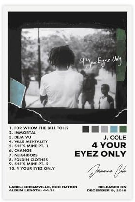 J Cole Poster 4 Your Eyez Only, Album, Leinwand, Poster, Schlafzimmer-Dekor, Sportlandschaft, Büro, Raumdekoration, Geschenk, ungerahmt: 20 x 30 cm