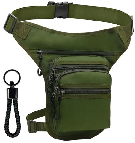 AHR Quality Gürteltasche für das Bein (mehrere Fächer), Motorrad-Gürteltasche mit Griffen und abnehmbarem Bein, Gürteltasche für Militärarbeit, 5 Taschen und doppelter Befestigung, Unisex,