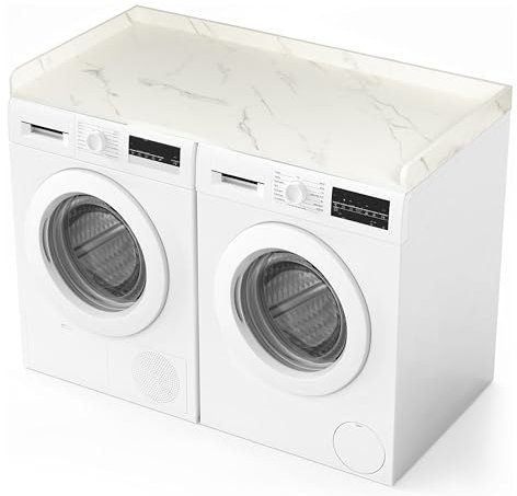 Ilyapa Comptoir pour lave-linge – 69,8 x 137,2 cm – Housses de lave-linge et de sèche-linge pour le dessus, organisation et rangement de la buanderie, stratifié haute pression en marbre Carrera avec