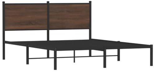 vidaXL Bettgestell, Metallbett Bett mit Kopfteil, Bettrahmen mit Lattenrost, Doppelbett für Schlafzimmer, Metall Braun Eichen-Optik 137x190cm
