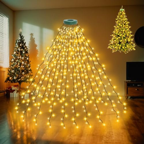 Etopgo Christmas Tree Lights, 2m 16 Garland 400LED Christmas String Lights with Memory Timer,Warm White Light for Indoor Outdoor Decoration Waterproof Christmas Fairy Lights 8 Modes