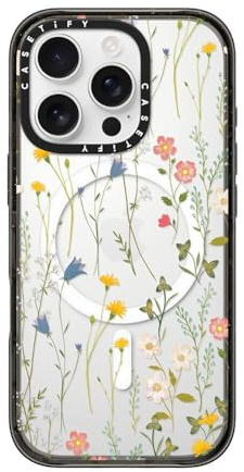 CASETiFY Impact iPhone 16 Pro Case [Slim / 8.2 ft. 4X Military Grade Drop Protection/Compatible with Magsafe] - Dreamy Floral Pattern - Clear Black