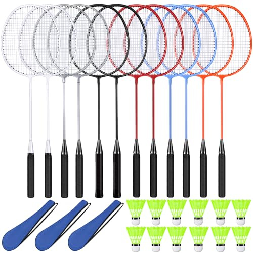 Chitidr 12 Pack Badminton Rackets Set Including Badminton Racquets, Nylon Shuttlecocks and Carry Bag for Outdoor Backyard Games Beginners(12 Pack,Multicolor)