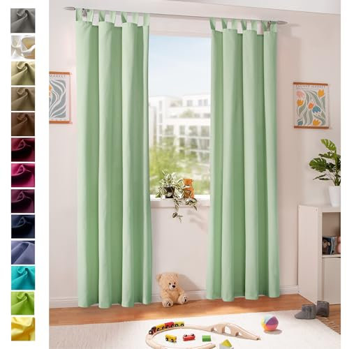 heimtexland ® Dekoschal Baumwolle Uni Blickdicht Vorhang Schlaufenschal Gardine Kinderzimmer Pastell Mint HxB 230x125 Typ625