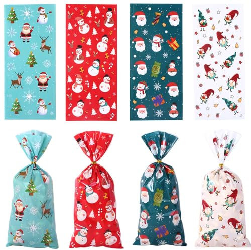 PRECORN 50 Geschenktüten Weihnachten Adventskalender zum Befüllen Weihnachtstüten Nikolaustüten Goodie Bags Geschenkbeutel mit Weihnachtsmotiven -ideal für Süßigkeiten Plätzchen DIY-Geschenke Wichteln