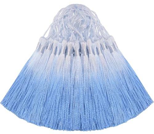 50 Stück Quasten Anhänger mit Farbverlauf für Lesezeichen-Verlaufsblau | 13cm Quaste Zubehör für Anhänger Schmuckherstellung DIY Bastelzubehör Schlüsselanhänger Zubehör Kleiderdekoration