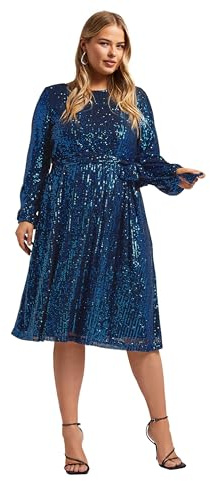 Yours London Curve Sequin Skater Midi Dress - Women's - Plus Size Curve Blue