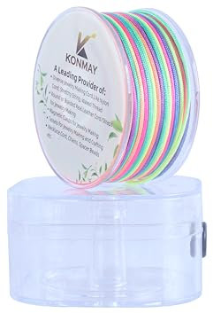 KONMAY Cordon en nylon satiné tressé pour la fabrication de bijoux, perles, nœuds chinois, kumihimo, macramé - 1,5 mm - Arc-en-ciel - 49 m