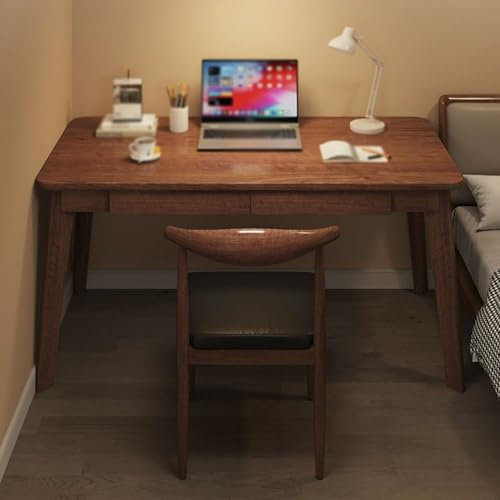 Escritorio de oficina de madera maciza, estación de trabajo, mesa de juegos para el hogar, oficina, dormitorio, acabado de nogal (47.2 x 21.6 pulgadas)