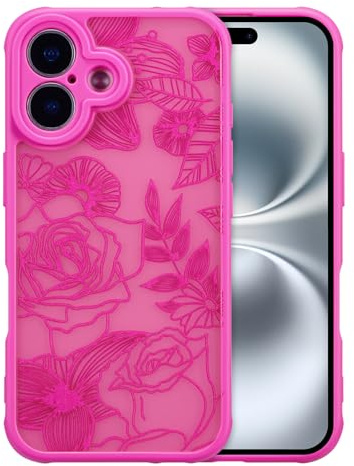 XIZYO Aesthetic Rose Flower Case for iPhone 16 6.1 Inch, Rose Red | Cute Floral Pattern, Translucent Frosted Touch, Luxury Women Girly Design, Soft TPU, Slim Thin, Shockproof Anti-Yellow