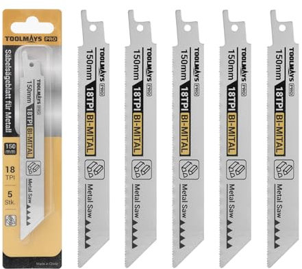 TOOLMAYS Juego de 5 hojas de sierra de sable para corte de metal, 150 mm, 18TPI bimetal de acero para cortes rápidos y limpios, hoja de sierra bimetálica