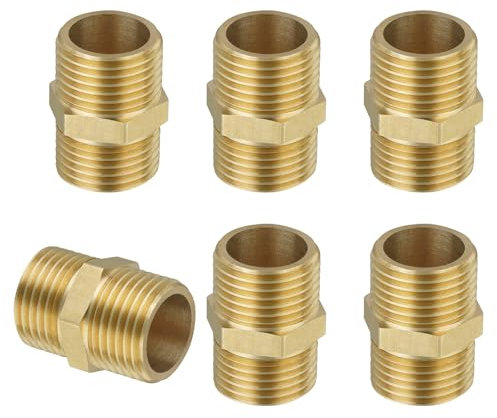 Flintronic Racor de Latón de Doble Tetón Macho G1/2(Ø 20mm), 6 Piezas Racor de Doble Tetón Hexagonal G1/2 Macho, Latón Pezón, Machon Reducido de Agua, para Grifo para Asegurar Circulación Tubo