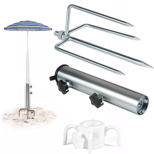 Loopunk Parasol Stand, Steel Parasol Spike, Garden Parasol Spike, Lawn Thorn Parasol Holder with Ground Spike for Beach Umbrella, Garden Umbrella, Parasol, Fishing Umbrella