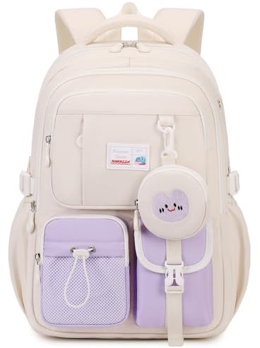 Tanou Schultasche Mädchen Rucksack Kinder, Atmungsaktiv und Bequeme Schulrucksack Teenager, Modischer Lässiger Schulranzen aus Oxford Stoff für Mädchen der 3. bis 9. Klasse, Lila