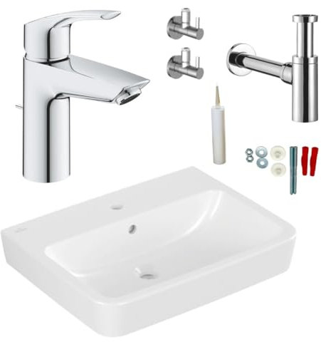 Villeroy Boch Waschbecken O.Novo 60 cm Grohe Waschtischarmatur Siphon Ablaufgarnitur Set