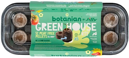 Muddy Hands Botanin Jiffy Mini Greenhouse with 12 Peat Free Coco Coir Soil Compost Pellets - Propagator Seed Tray with Lid – Plant Seedling Germination Growing Starting Tray