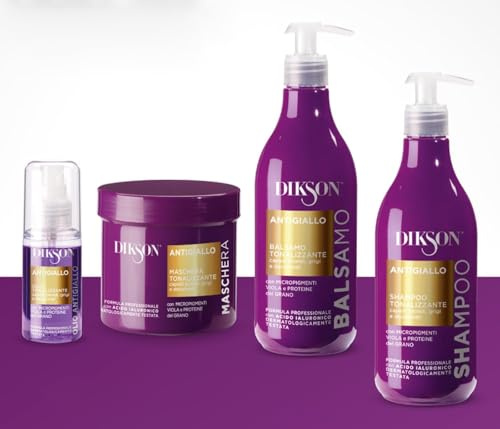 Dikson Antigiallo, Set di Prodotti per Capelli Tonalizzanti con Micropigmenti, Proteine del Grano, Shampoo, Balsamo e Maschera