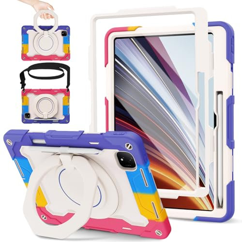 ROISKIN Case for Honor Pad GT Pro 12.3 Inch 2024 with HD Screen Protector & Shoulder Strap & Pencil Holder,Heavy Duty Shockproof Military Honor Pad GT Pro Case,Rotating Stand Case for Kids,Pink