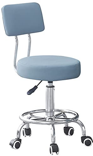 RNNYWDRQ Drehstuhl, Rollhocker für Zuhause, Arbeitszimmer, Computer, Schlafsaal, Schreibtisch, Barhocker mit Blauer Rückenlehne, Sitz aus PU-Leder und Rädern, Sitzhöhe 47–55 cm