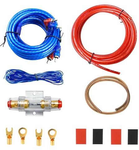 Ftrule Kfz Verstärker Kabelsatz Anschluss Set, 10GA Subwoofer Kabel Set, Verstärker Endstufe Kabel, Auto Verstärker Kabel, Car Audio Wire 4,5m, für Car Audio Endstufen
