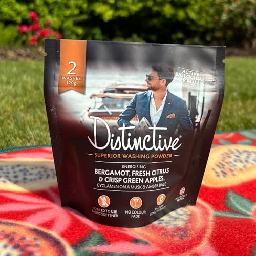 Mini-Waschpulver-Packung, perfekt für Reisen, Maschinenwäsche, einweichen, Handwäsche, energetisierender Bergamotte- und Zitrusduft Distinctive