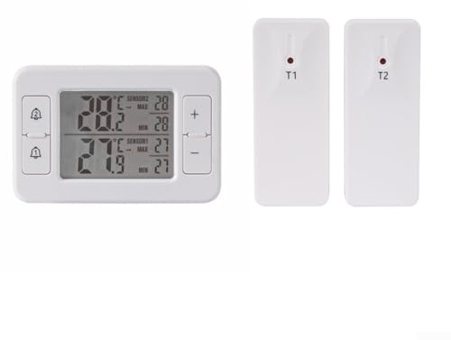 Springwillfly Dual Sensor Wireless Thermometer, 100m Range, Indoor Outdoor Temperature Monitor for Fridge Freezer Cellar, -40°F to 140°F