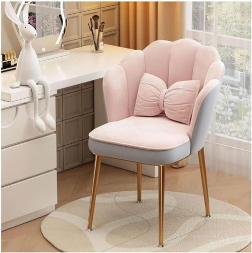Chaise longue élégante en velours avec pieds en métal en forme de pétale – Mobilier fonctionnel tendance (rose poudré) pour décoration de salon, chambre à coucher, bureau