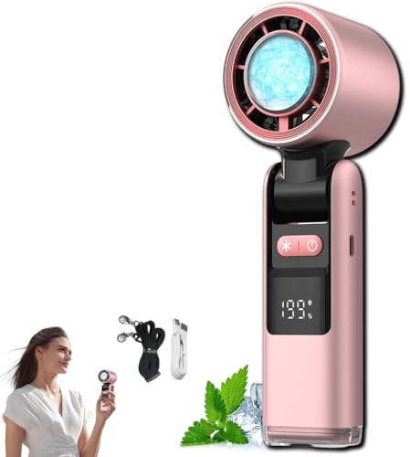 Multifunction Portable Handheld Turbo Ice-Cooling Fan | AC-Like Gel Pad Tech, Mini Ventilateur Portable, 1-199 vitesses avec LED Lumière, plié à 135 °, USB Rechargeable Ventilateur a Main (Rose)