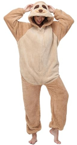 chuangminghangqi Pyjama für Damen, Jumpsuit, Kleidung, Strampler, aus Fleece, Unisex, Tierkostüm, Homewear, Party, Onesie, Faultier, 46