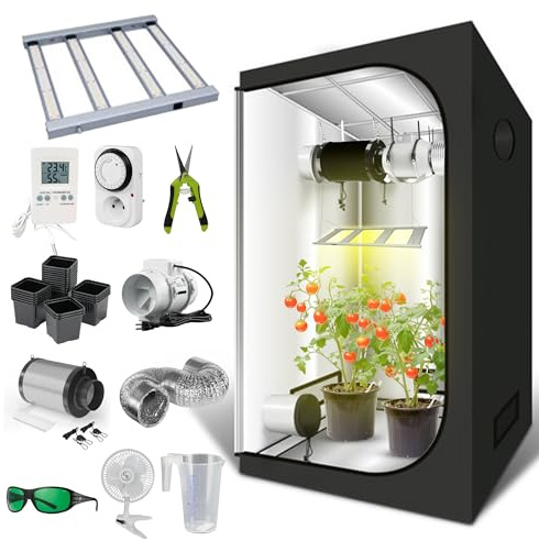SUPACROP Grow-Box 80 x 80 x 160 cm Komplettset LED 320W Growzelt Vollspektrum Indoor Set mit Aktivkohlefilter Abluft und Ventilator