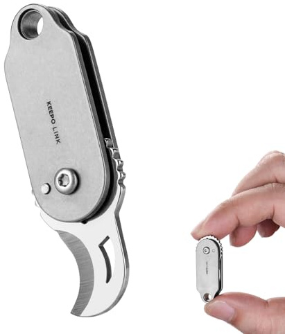 KEEPO LINK Couteau de Poche Mini en Titane pour Usage Quotidien, OLK01 | Lame Polyvalente Tranchante, Petit Couteau Pliant comme Outil EDC pour Hommes (Gris)