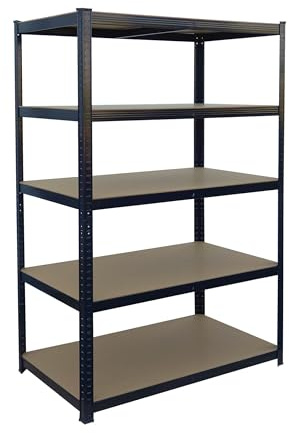 Relaxdays Schwerlastregal, HxBxT: 180 x 100 x 30 cm, 875 kg, 5 Ebenen, Lagerregal Keller, zum Stecken, schwarz/braun