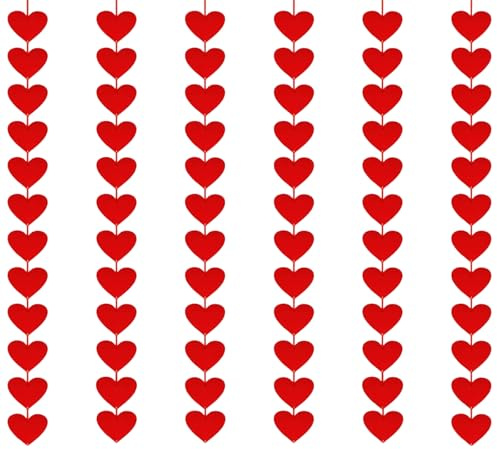 72 Red Hearts Felt Garland, Hearts Hanging String Garland Decorations, Red Felt String Valentines Day Hearts for Valentines Day, Anniversaries, Proposals Decorations