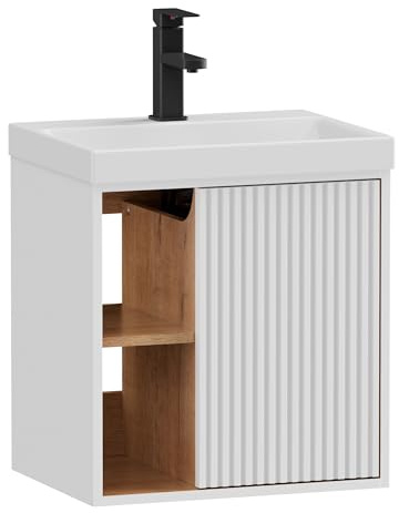 UEV Mobile Bagno a Righe Verticali con Lavabo in Resina, 49x37x50cm, Bianco