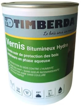 TIMBERDAY Vernis bitumineux noir bois extérieur Pot 1 L - Protection étanchéité bois enterrés ou encastrés : piquets, charpente, lambourdes et murs béton