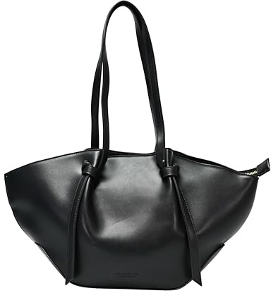 SEIDENFELT Damen Midi-Shopper RYD – Elegante Trapez Handtasche mit Knoten-Details – Hochwertiges Kunstleder seidenmatt – Schultertasche mit Reißverschluss (schwarz)
