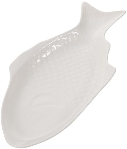 VICASKY Plat de Service en Porcelaine Blanc 28 Cm, Assiette Créative Forme Poisson, Petit Plateau Céramique pour Apéritif et Présentation, Repas Maison et Thanksgiving