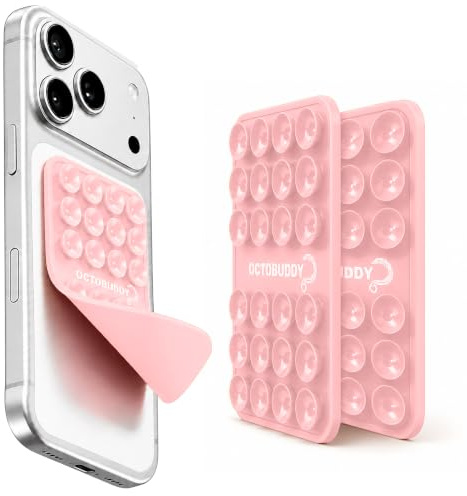 OCTOBUDDY - Silicone Suction Phone Case Adhesive Mount - Silicon Sticky Phone Grip with Higher Suction Power - Hands-Free, Strong Grip Holder for Selfies and Videos - Pack of 1 (Chalk Pink, Small)