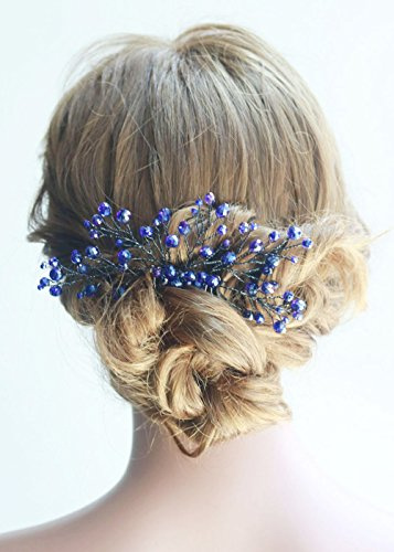 Missgrace Haarschmuck mit marineblauen Krsitallen, Brautschmuck, Haarkamm, Vintage-Stil, Party-Accessoire