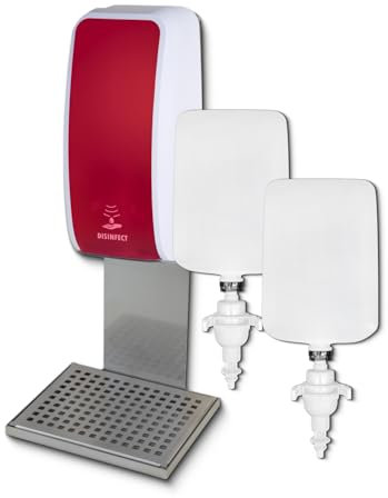 Blanc HYGIENIC Desinfektionsspender Cosmos – Spender mit Sensor für Wandmontage, Auffangschale und 2 x 1 Liter Desinfektionsmittel für ca. 2000 Anwendungen, Rot und Weiß