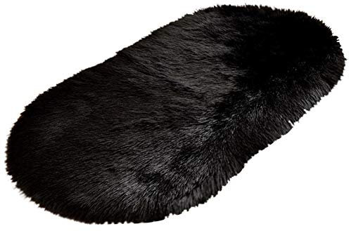 HotYou Faux Lammfell Schaffell Teppich Ellipse Kunstfell Dekofell Lammfellimitat Teppich Longhair Fell Nachahmung Wolle Bettvorleger Sofa Matte,Schwarz,50 * 120CM