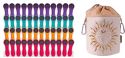 Pinzas para Colgar la Ropa - Tacto Suave y Extremos Blandos - Morado, Azul Turquesa, Amarillo, Rosa (12 de Cada) - 48 Unidades + Bolsa en Amarillo